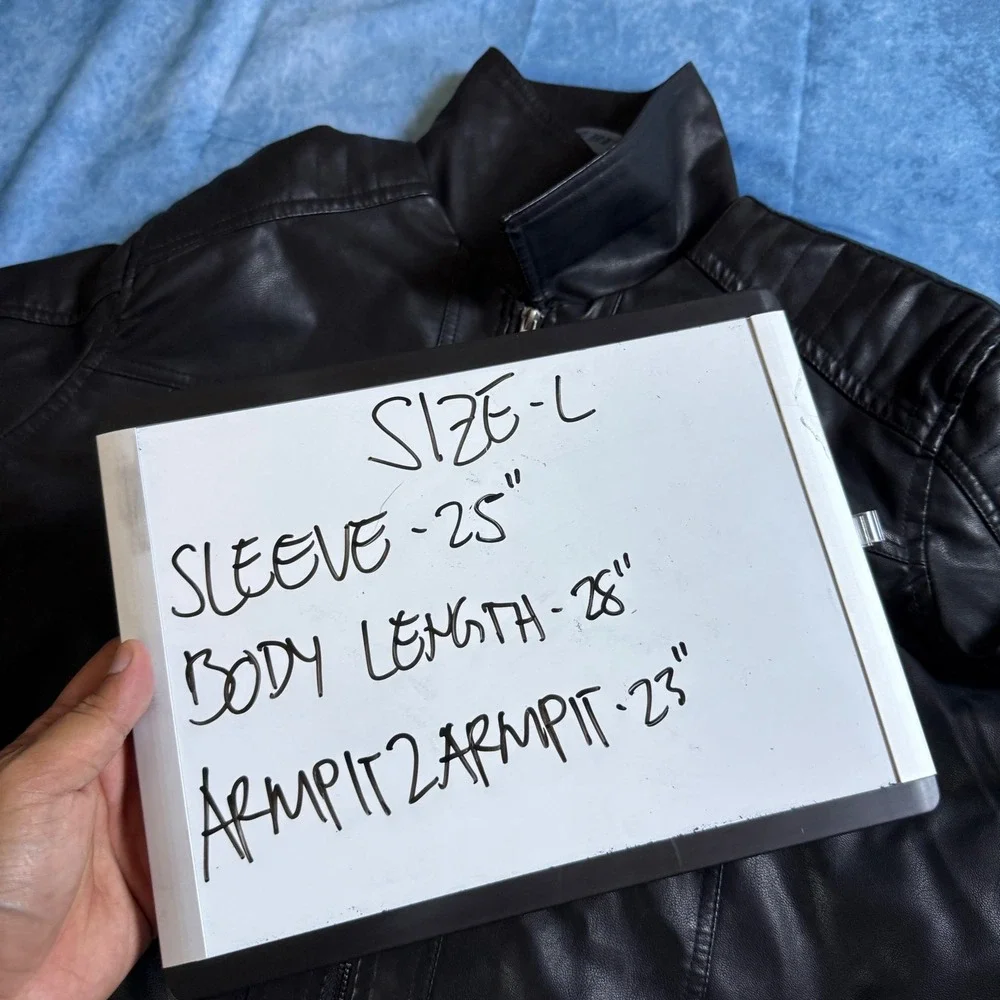 Bleu Grandeur Mens Black Faux Leather Moto Jacket HJ-828E NWT Large